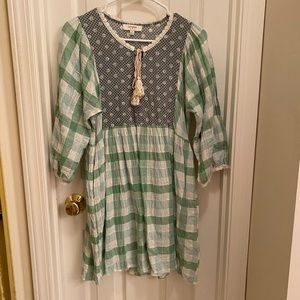 Umgee Babydoll Gingham Mixed Print Puff Sleeves Babydoll Mini Dress Cottagecore